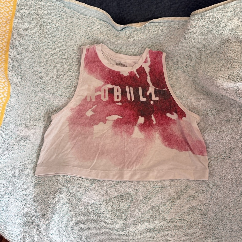 NOBULL Womens Medium cropped Tank Top - Red and White, pink flower pattern